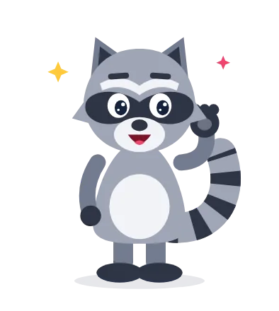 Bandi the raccoon, holding up a paw for a high five